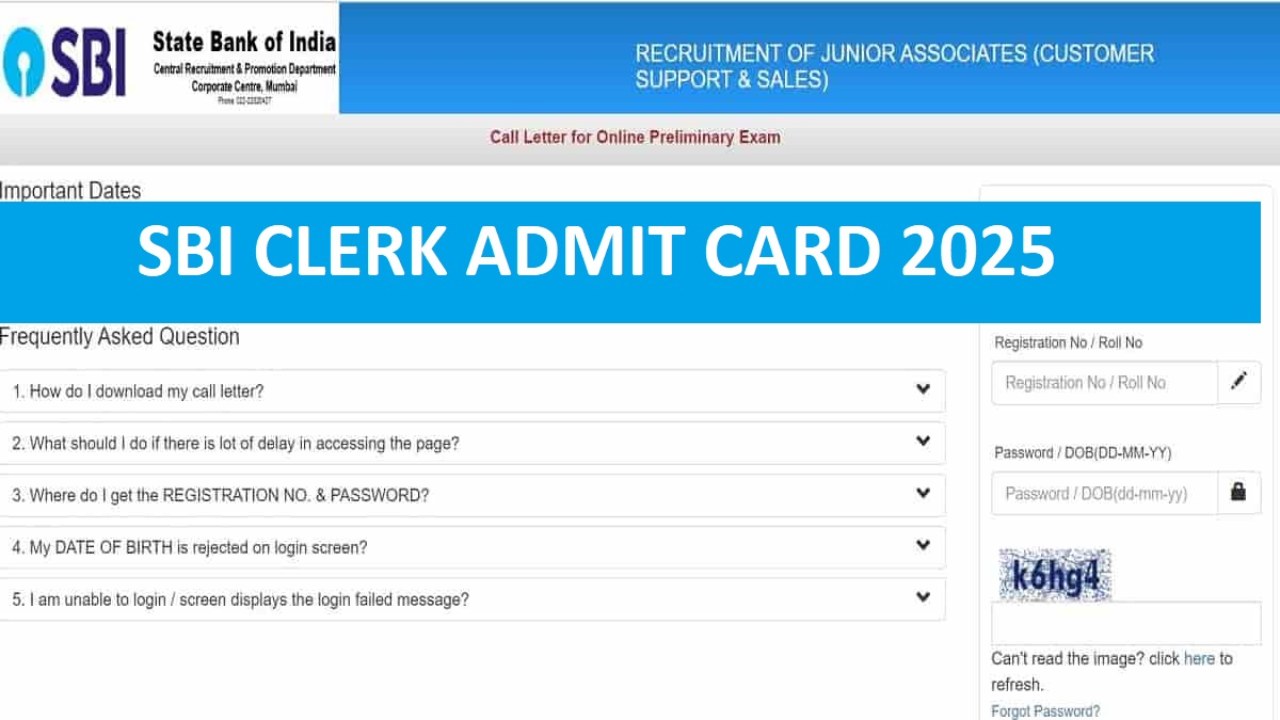 SBI Clerk Prelims Admit Card 2025